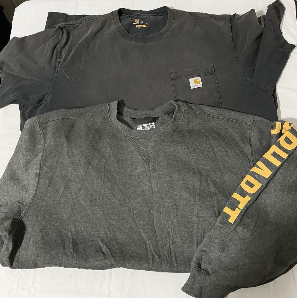 Carhartt Sweatshirt Mens XXL Loose Fit Gray Heavy Crewneck + Thrashed XXL Tshirt